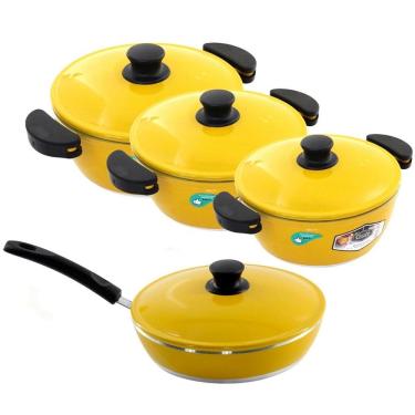 Imagem de Kit 3 Panelas + Frigideira Gulê Alumínio 4 Peças Amarelo