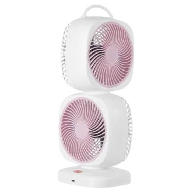 Imagem de Ioensy Ventilador rotativo de dupla camada, ventilador de mesa portátil, conveniente, prático, recarregável, para escritório, casa, banheiro, dormitório, Rosa