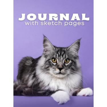 Imagem de Diário com páginas de esboço: Feito nos EUA Gato fofo, caderno de capa mole, 15 x 20 cm, 120 páginas