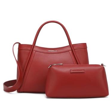 Imagem de NEWBELLA Bolsa feminina Kelly com zíper, bolsa Hobo de couro vegano grande com alça de ombro e bolsa, estampa Epsom, Vermelho, for 13 inch laptop