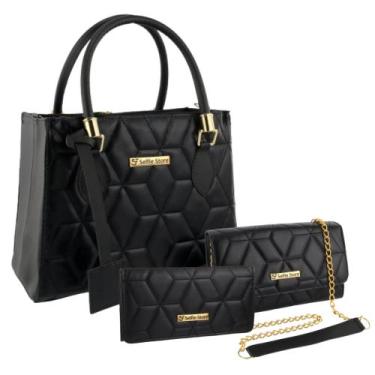 Imagem de Bolsas Femininas Kit 3 Peças Bolsa Lorena Paris Media Baú e Carteira S