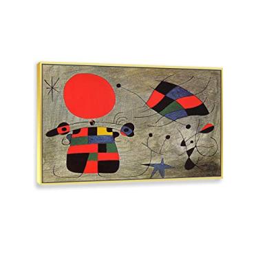 Imagem de JZSDGB Arte de parede com moldura dourada reprodução de pintura famosa - "o sorriso das asas flamejantes" por Joan Miro pôsteres e impressões - arte de parede em tela abstrata imagens de Joan Miro 80