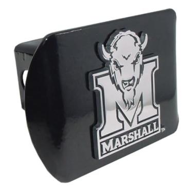 Imagem de Elektroplate Marshall Thundering Herd Capa de engate de metal com emblema de búfalo cromado preto serve para receptor de caminhão de carro de 5 cm