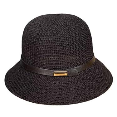 Imagem de Dbvnnsy Chapéus de sol femininos cloche de verão, chapéus femininos de verão cloche de palha para mulheres, chapéus e bonés femininos de aba curta com cinto chapéu de sol feminino chapéu de verão