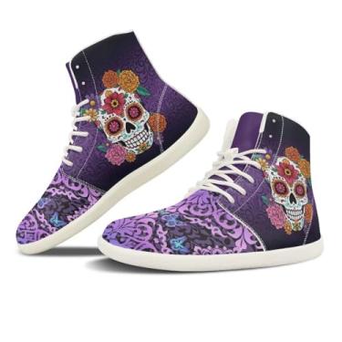 Imagem de GOSTONG Tênis masculino feminino para caminhada sem cadarço, leve, antiderrapante, largo, unissex, adulto, cano alto, casual, Caveira de flor mandala, 6 Wide
