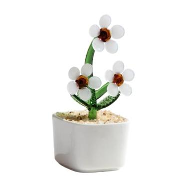 Imagem de IEUDNS Ornamento de flor de vidro Combattop Piece central de simulação moderna estátua em vaso para a sala de jantar de prateleira férias de quarto interno, Branco