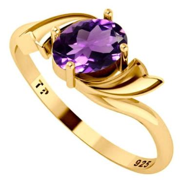 Imagem de Anel Wings Prata 925 Dourada Ouro 18k - Ametista Oval - Tudo Prata, 26