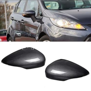 Imagem de Tampa de espelho retrovisor de porta de carro para Fiesta VI MK7 2008-2017, ABS estilo fibra de carbono tampas de espelho lateral de substituição de tampas de proteção de espelho retrovisor