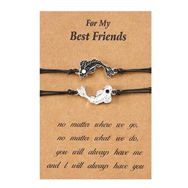 Imagem de Yin Yang Colar Pulseira para Mulheres Homens com Cartão Combinando Exclusivo TaiChi Peixe Casal Pulseira Ajustável Braide Corda Esmalte Koi Peixe Fofoca Feng Shui Colar Pulseira BFF Joias, one size,