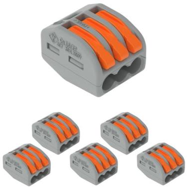 Imagem de 6 Conectores Wago Original C/ Alavanca 3 Entradas Até 4mm