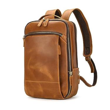 Imagem de Mochila de couro masculina vintage, mochila retrô de couro para homens, mochila grande clássica de viagem para laptop(Single layer Light)