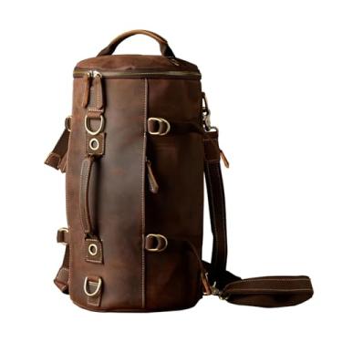 Imagem de Mochila de couro genuíno para homens, bolsa de viagem retrô de grande capacidade para homens, bolsa de ombro casual para viagem e caminhada