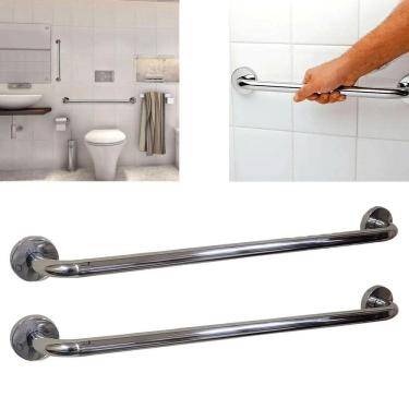 Imagem de Barra Alça Apoio Kit 2 Uni Aço Inox 50 Cm Anti Queda Evita Acidente Segurança