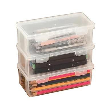 Imagem de Estojo acrílico Caixa de lápis, estojo de lápis transparente de grande capacidade, caixa de giz de cera transparente com design empilhável de tampa de encaixe, caixa de armazenamento (03)