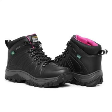 Imagem de Bota Feminina Adventure Urus Blaqueada em Couro Legítimo (Preta e Rosa, BR, Adulto, Numérico, 41)