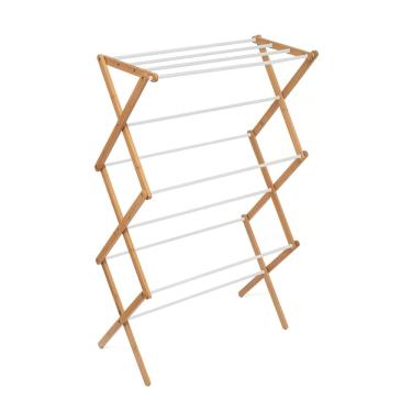 Imagem de Varal vertical de chão Dobrável Em Bambu Com Hastes Metálicas 3 andares - Simplo