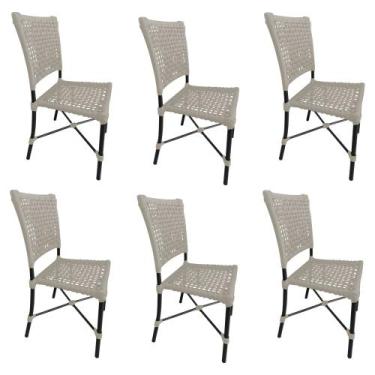 Imagem de Kit 6 Cadeiras Roma Corda Náutica Base em Alumínio Preto/areia - GUIMA