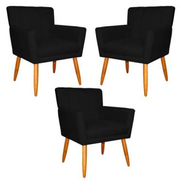 Imagem de Kit 3 Poltronas Decorativa para Sala de Estar Cecília Suede Preto - Mo