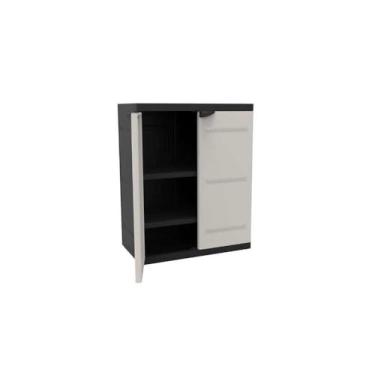 Imagem de Armário Multiuso Plástico Titanium Gabinete Bege Preto Plastiken