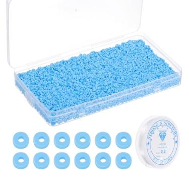 Imagem de PATIKIL Kit de 4000 peças de pulseira de contas de argila, 4 mm, contas espaçadoras de argila de polímero, disco, com cordão elástico para fazer joias de amizade, azul celeste