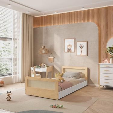 Imagem de Cama Infantil Solteiro Montessoriana Lift em Madeira Maciça com Rattan Casatema