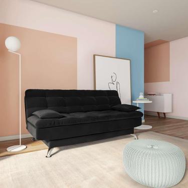 Imagem de Sofá-Cama Casal 3 Lugares Estilo Suede Pés de Metal Preto