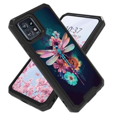 Imagem de WZCJDHMJ Capa para Motorola Moto Edge Plus 2023, resistente, à prova de choque, à prova de quedas, 2 em 1, capa protetora robusta para celular Moto Edge Plus 2023 de 6,7 polegadas, linda libélula