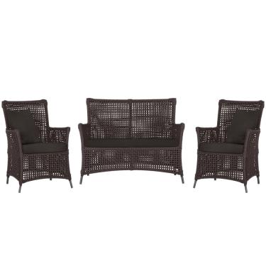 Imagem de Jogo Sofá e 2 Poltronas de Área Igapó Alumínio Pintura Preta Corda Náutica Estofado 9 Trama