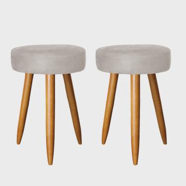 Imagem de Kit 02 Banqueta Alta Julia 50cm Bar Cozinha Balcão Bistrô Pé Palito Castanho Suede Bege - Ahz Móveis