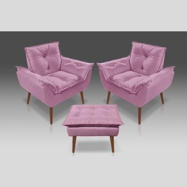 Imagem de Kit 02 Poltrona Opala Com Fibra Siliconada + 01 Puff Opala Suede Rosê -Pandora Decor