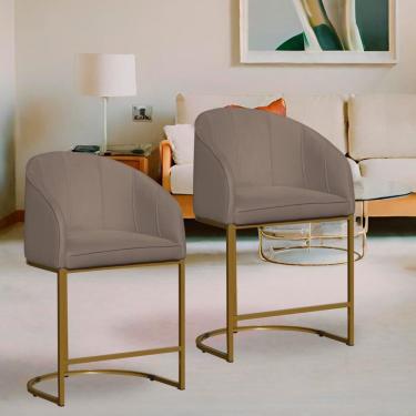 Imagem de Kit 2 Poltronas Banqueta Decorativa Base Metal Mia Suede Cappuccino - lm decor