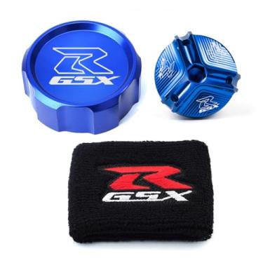 Imagem de MOWOK Para Suzuki GSX-R Gsxr 600 750 1000 GSX-R750 gsx-r600 gsx-r1000 capa de proteção do reservatório de fluido de freio dianteiro e tampa do reservatório meia tampa de enchimento de óleo (azul)