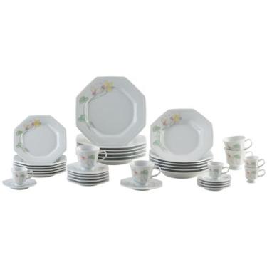 Imagem de Aparelho de Jantar Chá Café 42 Peças Schmidt - Porcelana Octogonal Cla