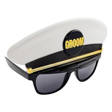 Imagem de Sun-Staches Óculos de sol Groom | Traje de casamento ou despedida de solteiro | Presente acessório de lua de mel | UV400 | Tamanho único, Branco/preto, Adult