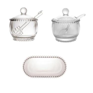 Imagem de Combo Açucareiro + Meleira + Travessa Pearl Bolinha Wolff, Transparent