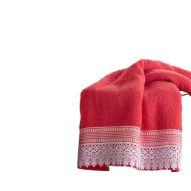Imagem de Jogo 2 Peças Toalha Banho e Rosto 500 gr Ouro Gigante Com Renda(vermelho)
