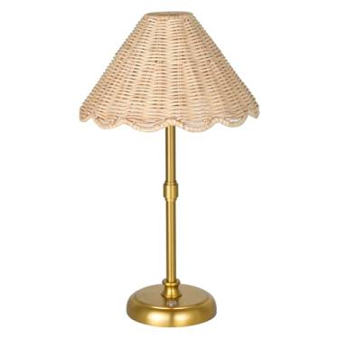 Imagem de Folux Luminária De Mesa Boho Rattan Sem Fio, Bateria Recarregável De 5200 Mah, Brilho Regulável Em 3 Níveis, Led Integrado De 320 Lúmens Máx., Abajur De Rattan, Para Mesa De Jantar De Restaurante,