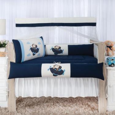Imagem de kit de berço americano urso aviador na cor azul marinho com tecido de 