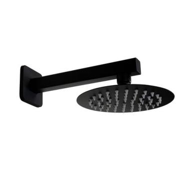 Imagem de Ducha Preta 15 cm em Inox 304 Redonda c/ Tubo d Parede 20 cm - AMG Met