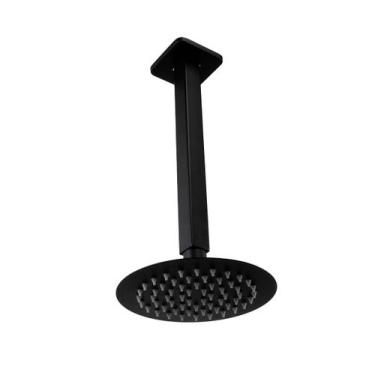 Imagem de Ducha Inox 304 15 cm Redonda Preto c/ Cano de Teto 24 cm - AMG Metais
