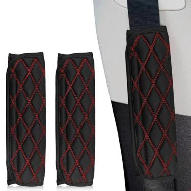 Imagem de QQWD Capa de cinto de segurança de carro 2 peças, proteção de ombro de malha de couro PU dupla cor, acessórios de decoração de carro, almofada macia para cinto de segurança, proteção de ombro e