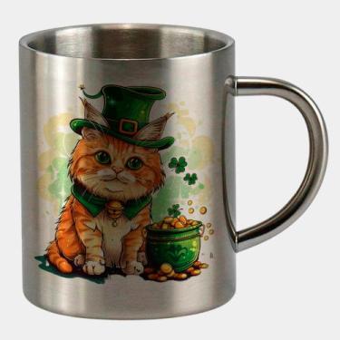 Imagem de Caneca de Inox Premium Prateada 400ml GATINHO ST PATRICKS DAY FOFO 10 