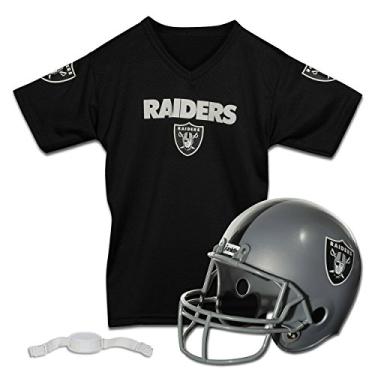 Imagem de Conjunto de capacete e jérsei de futebol americano infantil Franklin Sports Las Vegas Raiders – Fantasia de uniforme de futebol juvenil NFL – capacete, jérsei, chinstrap – juvenil M