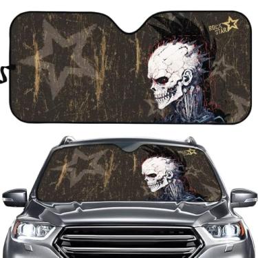 Imagem de Guarda-sol de carro com estampa de caveira punk com vários padrões 145 x 69 cm, proteção UV, para-sol dobrável para carros, caminhões, SUVs