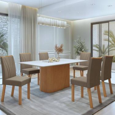 Imagem de Conjunto Luar 170cm Tampo em MDF com 6 Cadeiras Apogeu Amêndoa Clean/Off White/Bege