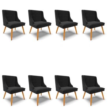 Imagem de Kit 8 Cadeiras Estofadas Para Sala De Jantar Pés Palito Lia Suede Preto - Ibiza
