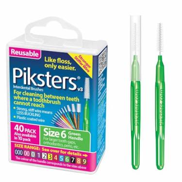 Imagem de Piksters Escovas interdentais, pacote com 40, tamanho 6, escova de dente interdental para lacunas maiores, cerdas macias para remoção de placa, segura para aparelhos