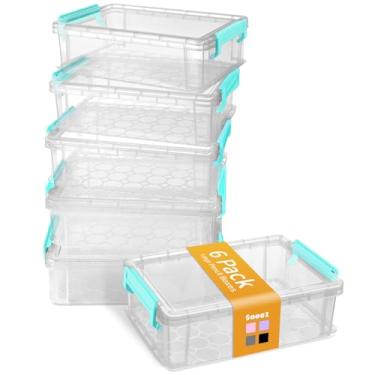 Imagem de Sooez Pacote com 6 caixas de lápis extragrande, caixa de lápis de plástico, caixa de giz de cera a granel, organizadores de marcadores transparentes com tampa, caixas de armazenamento empilháveis para