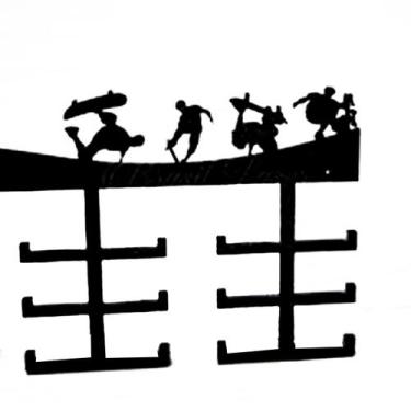 Imagem de Porta Medalhas Branco Skate Sk8 Skatista Preto Suporte MDF Personaliza