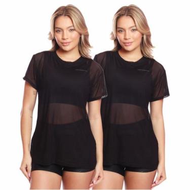 Imagem de Kit 2 Blusa Manga Curta Tule Transparente Treino Academia Fitness - Br